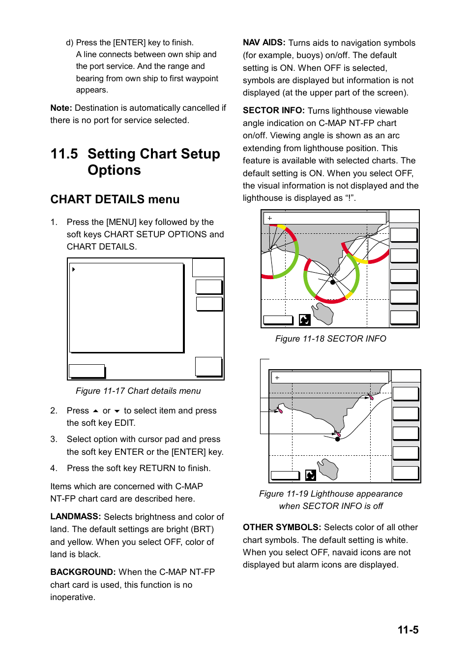 5 setting chart setup options, Chart details menu, Lighthouse | Furuno GP-1650 User Manual | Page 73 / 94