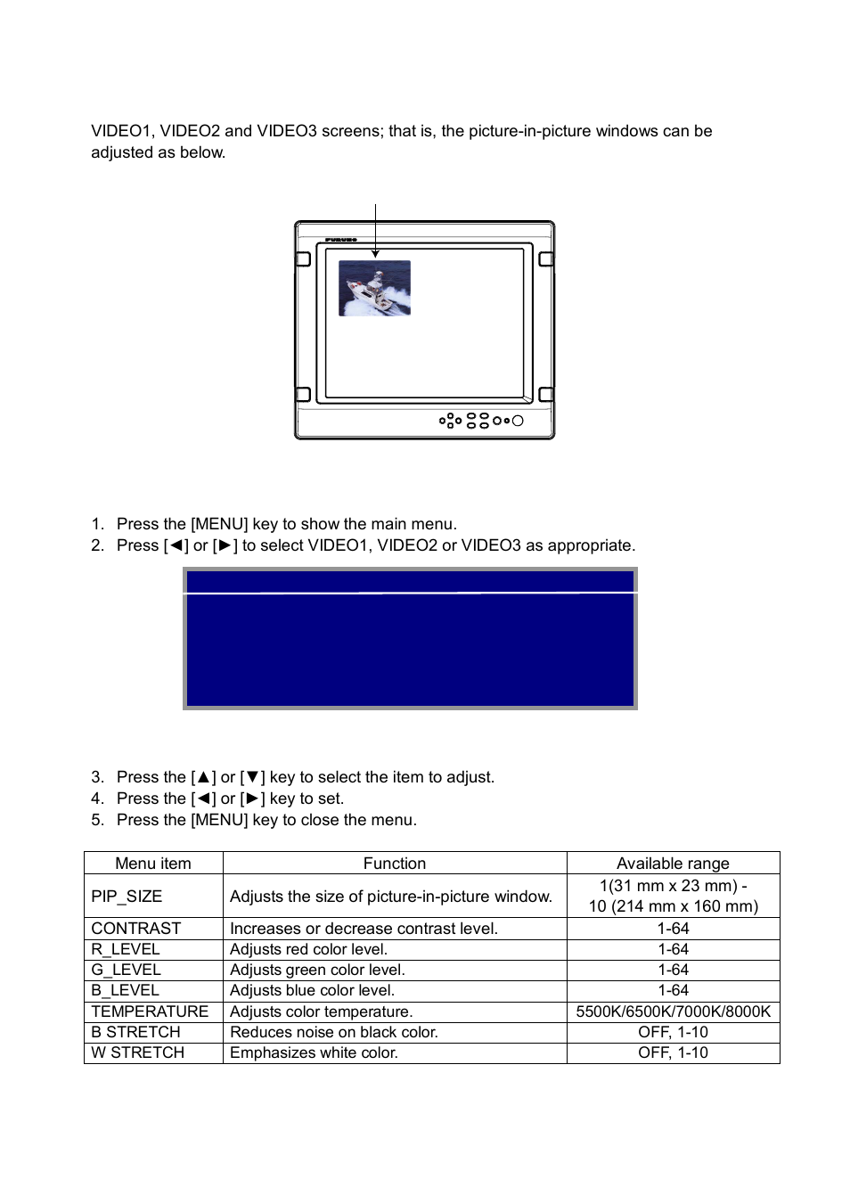 2 video setting, Picture-in-picture window | Furuno MU-155C User Manual | Page 15 / 36