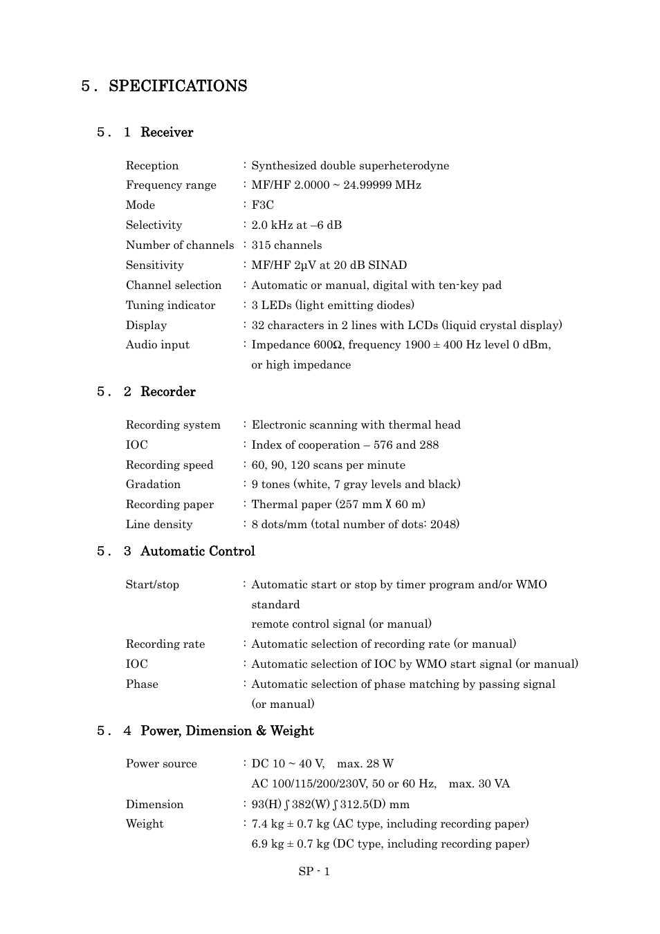 Specifications | Furuno FAX-410 User Manual | Page 31 / 40