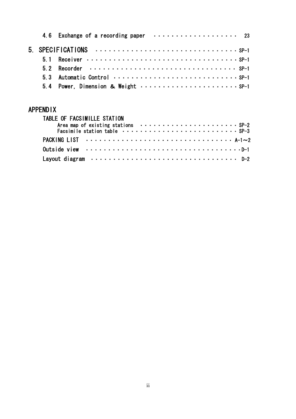 Specifications, Appendix | Furuno FAX-410 User Manual | Page 6 / 40