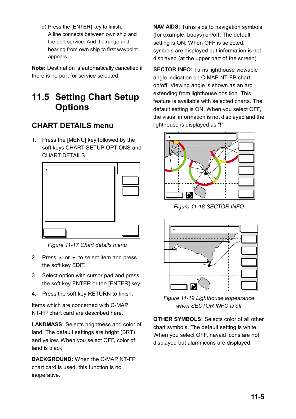 5 setting chart setup options, Chart details menu, Lighthouse | Furuno GP-1850D User Manual | Page 73 / 94