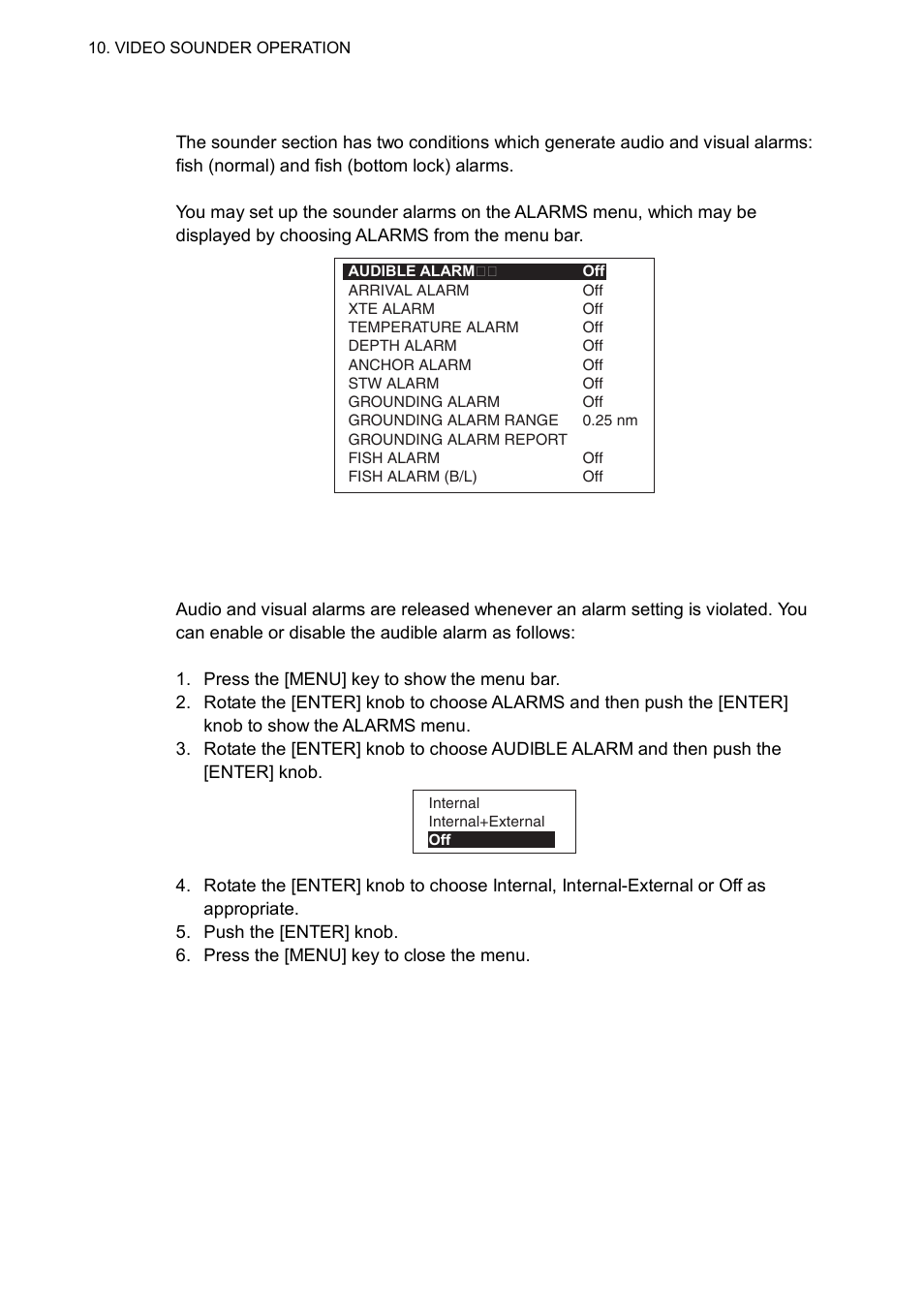 10 alarms, 1 audio alarm on/off | Furuno GP-7000F User Manual | Page 104 / 132