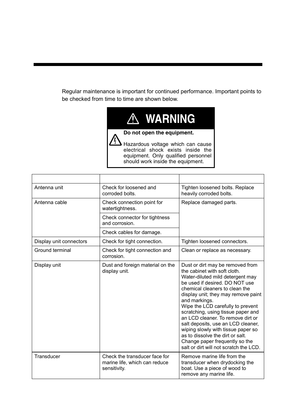 Maintenance & troubleshooting, 1 maintenance, Warning | Furuno GP-7000F User Manual | Page 115 / 132