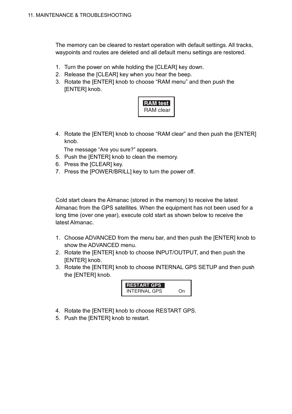 7 clearing the memory, 8 gps cold start | Furuno GP-7000F User Manual | Page 122 / 132