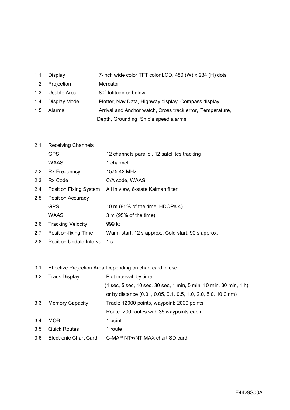 Specifications, Specifications of gps plotter/sounder gp-7000f | Furuno GP-7000F User Manual | Page 129 / 132