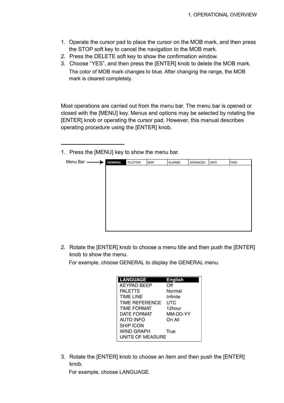 8 menu operation, 7 1.7.2 deleting the mob mark | Furuno GP-7000F User Manual | Page 17 / 132