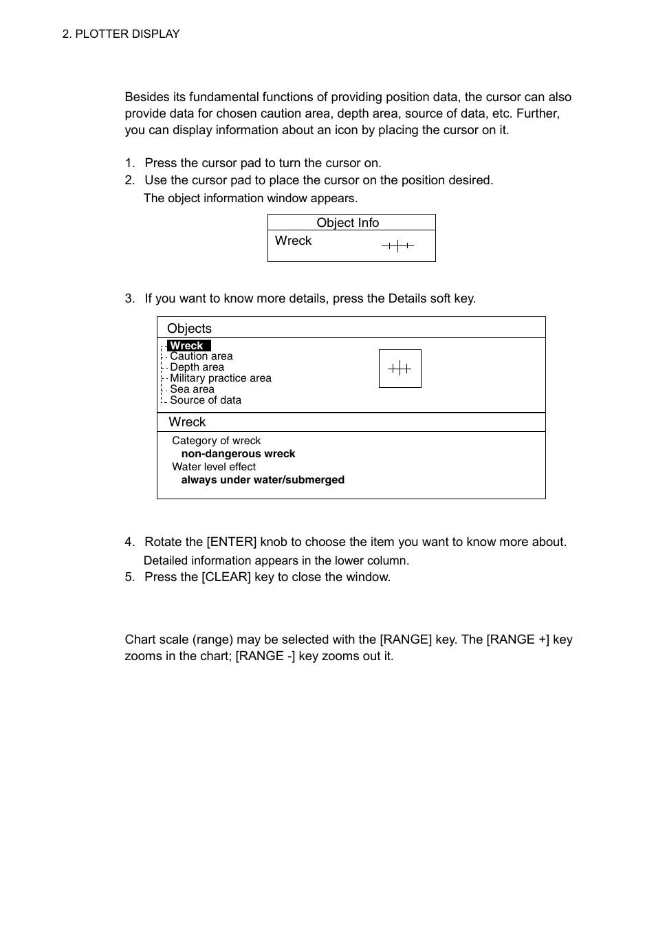 3 selecting chart scale/range, 4 2.2.3 displaying data | Furuno GP-7000F User Manual | Page 24 / 132