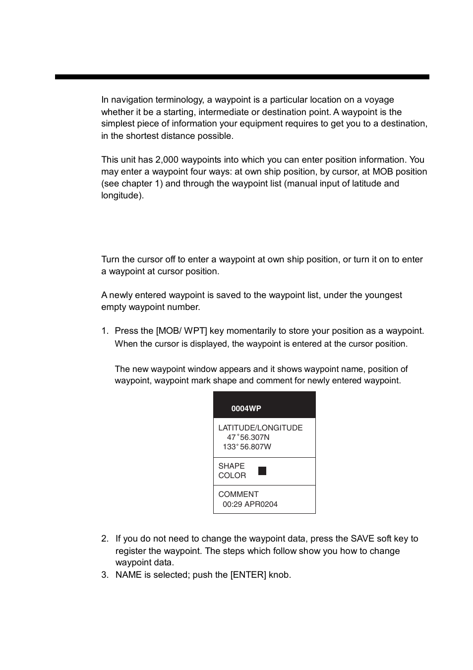 Waypoint, 1 entering waypoints | Furuno GP-7000F User Manual | Page 37 / 132