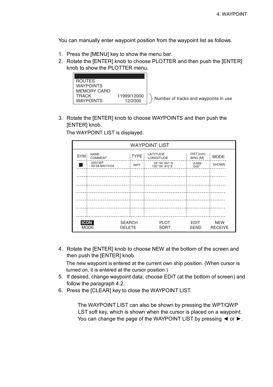 3 4.1.2 entering a waypoint from the waypoint list | Furuno GP-7000F User Manual | Page 39 / 132