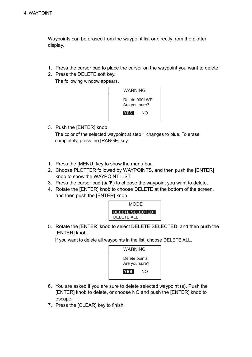 3 erasing waypoints, 2 erasing a waypoint from the waypoint list | Furuno GP-7000F User Manual | Page 42 / 132