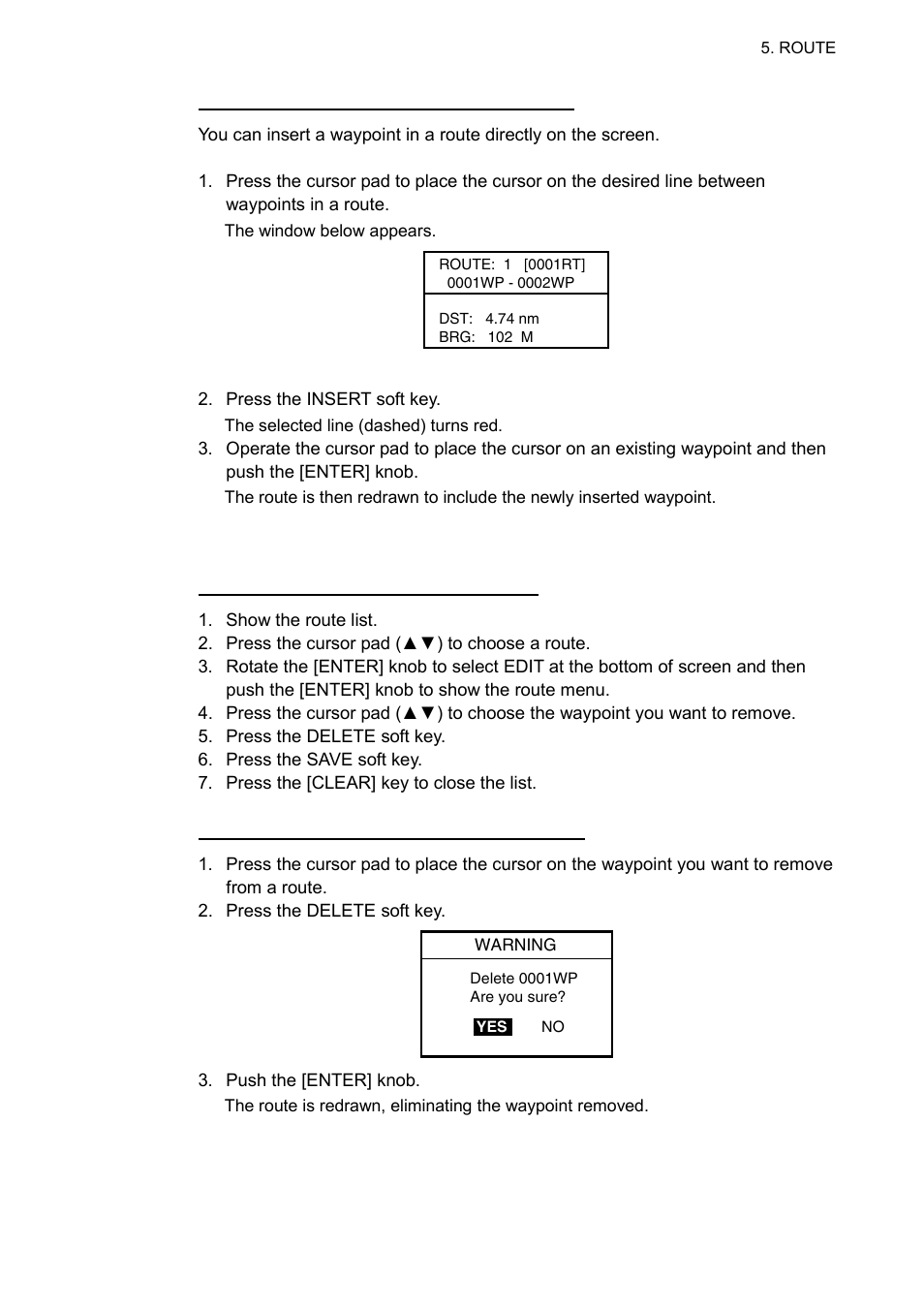 5 removing waypoints from a route | Furuno GP-7000F User Manual | Page 51 / 132