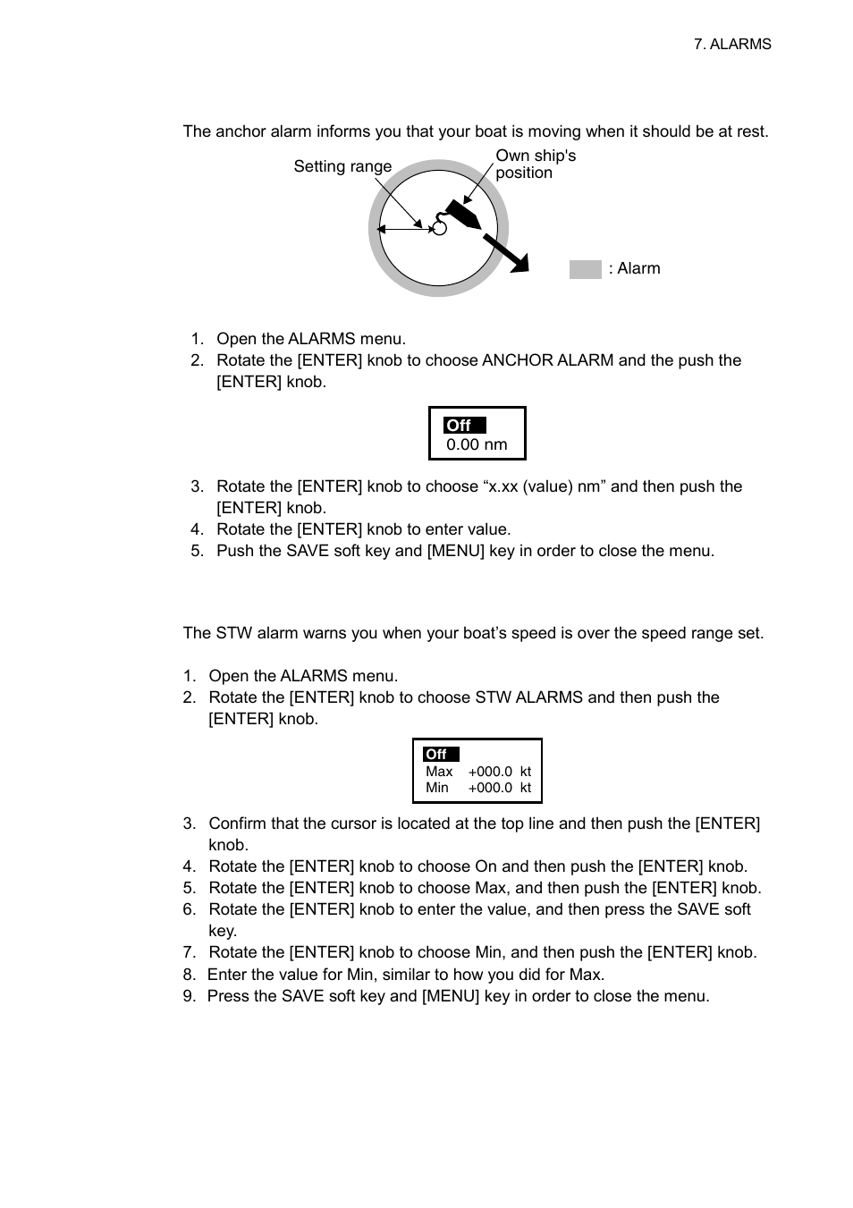 5 anchor alarm, 6 stw alarm | Furuno GP-7000F User Manual | Page 67 / 132
