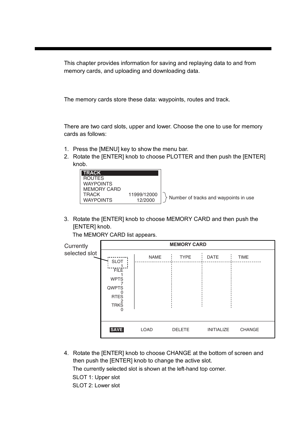 Data transfer, 1 memory card operations, 1 selecting the card slot to use | Furuno GP-7000F User Manual | Page 81 / 132