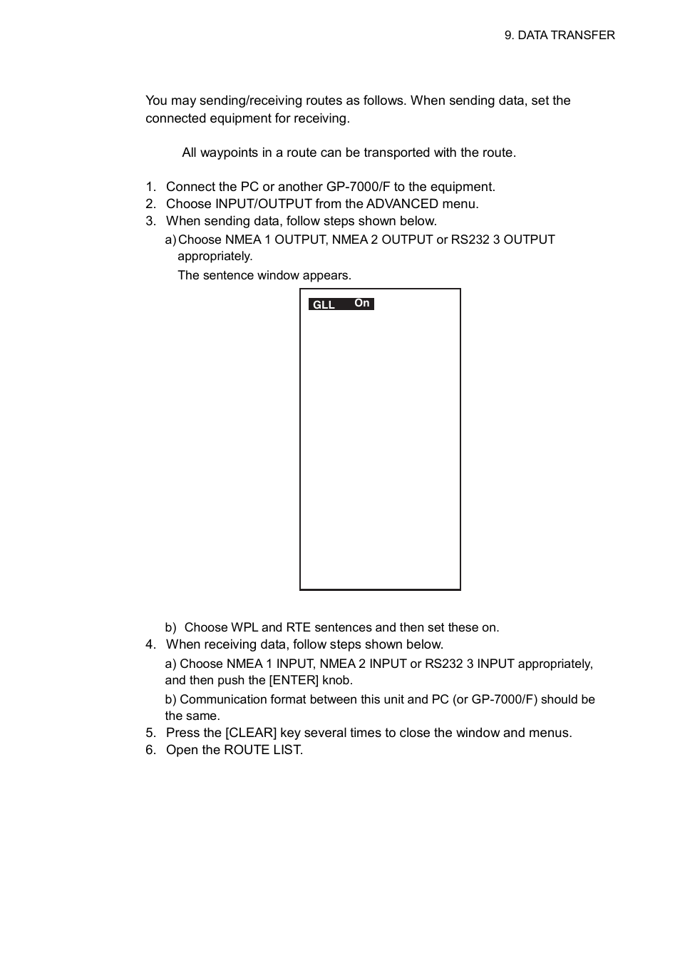 5 9.2.2 sending/receiving routes data | Furuno GP-7000F User Manual | Page 85 / 132
