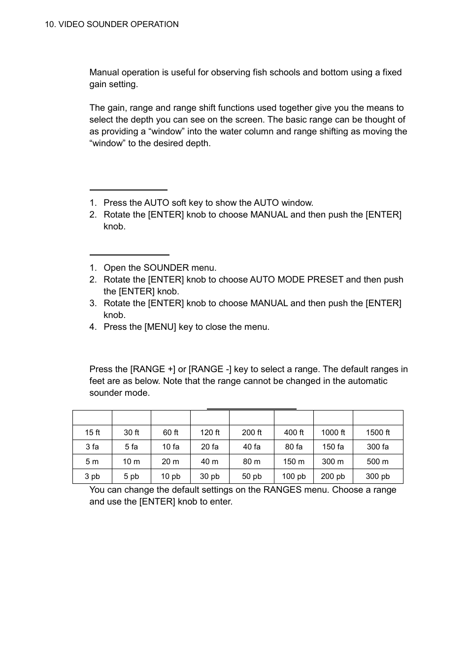 3 manual sounder operation, 1 selecting the manual mode, 2 selecting display range | Furuno GP-7000F User Manual | Page 96 / 132