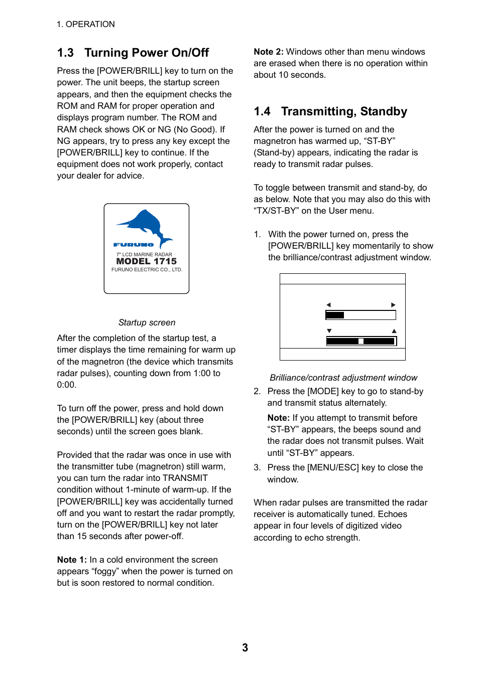 3 turning power on/off, 4 transmitting, standby | Furuno 1715 User Manual | Page 11 / 48