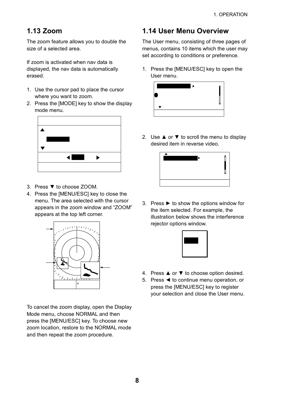 13 zoom, 14 user menu overview | Furuno 1715 User Manual | Page 16 / 48