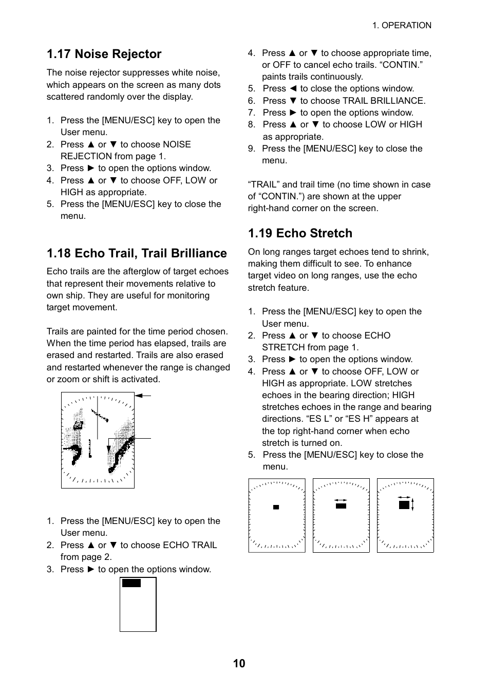 17 noise rejector, 18 echo trail, trail brilliance, 19 echo stretch | Furuno 1715 User Manual | Page 18 / 48