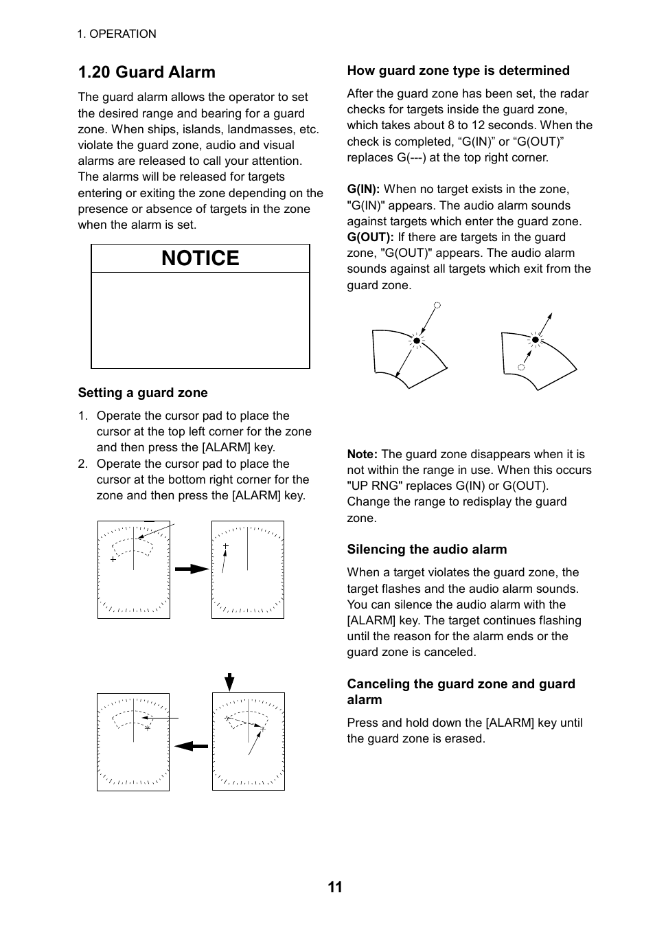 20 guard alarm, Notice | Furuno 1715 User Manual | Page 19 / 48