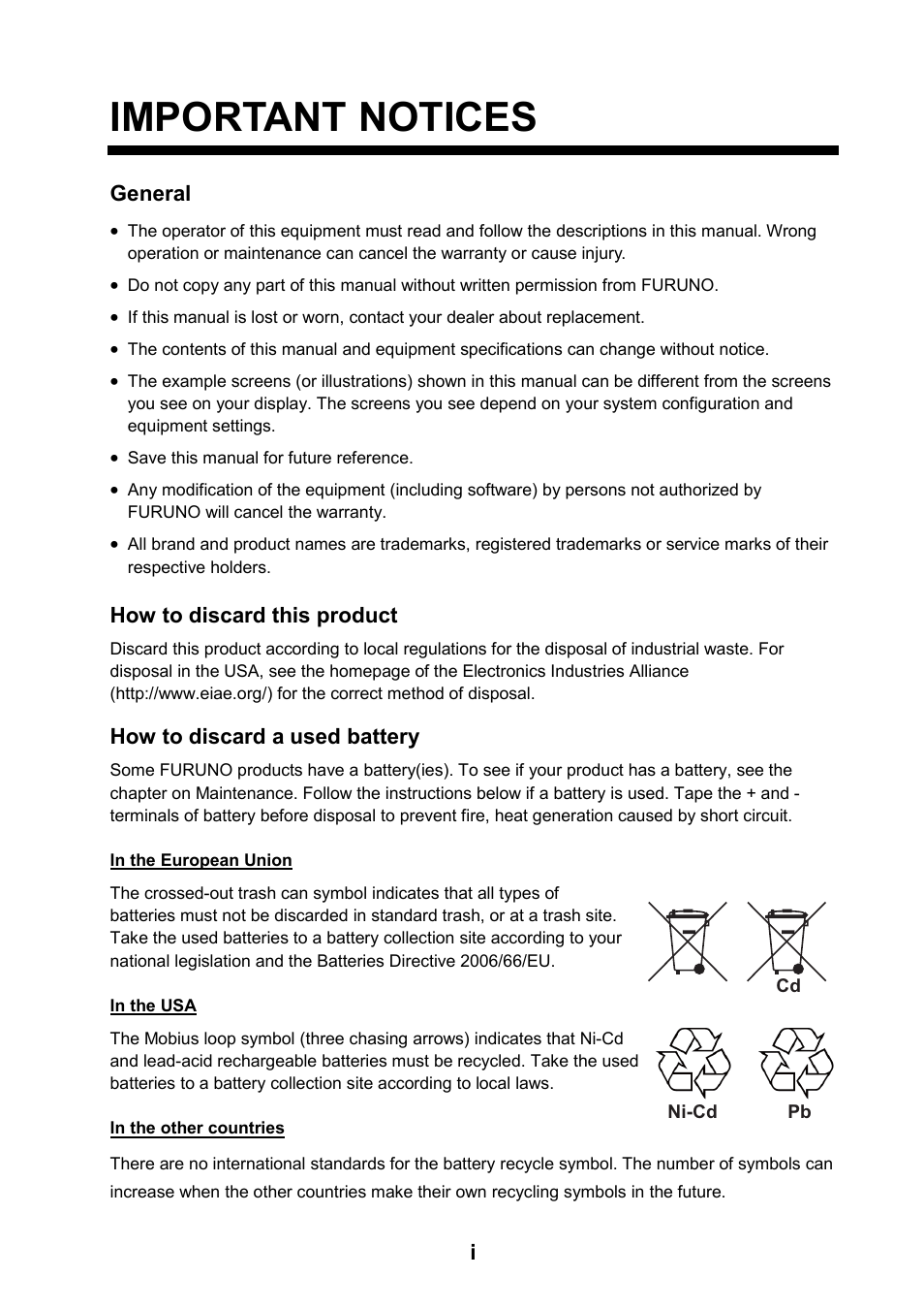Important notices | Furuno 1715 User Manual | Page 2 / 48