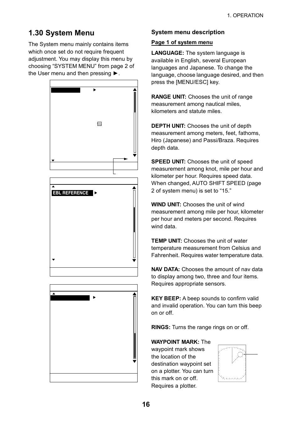 30 system menu, System menu description | Furuno 1715 User Manual | Page 24 / 48