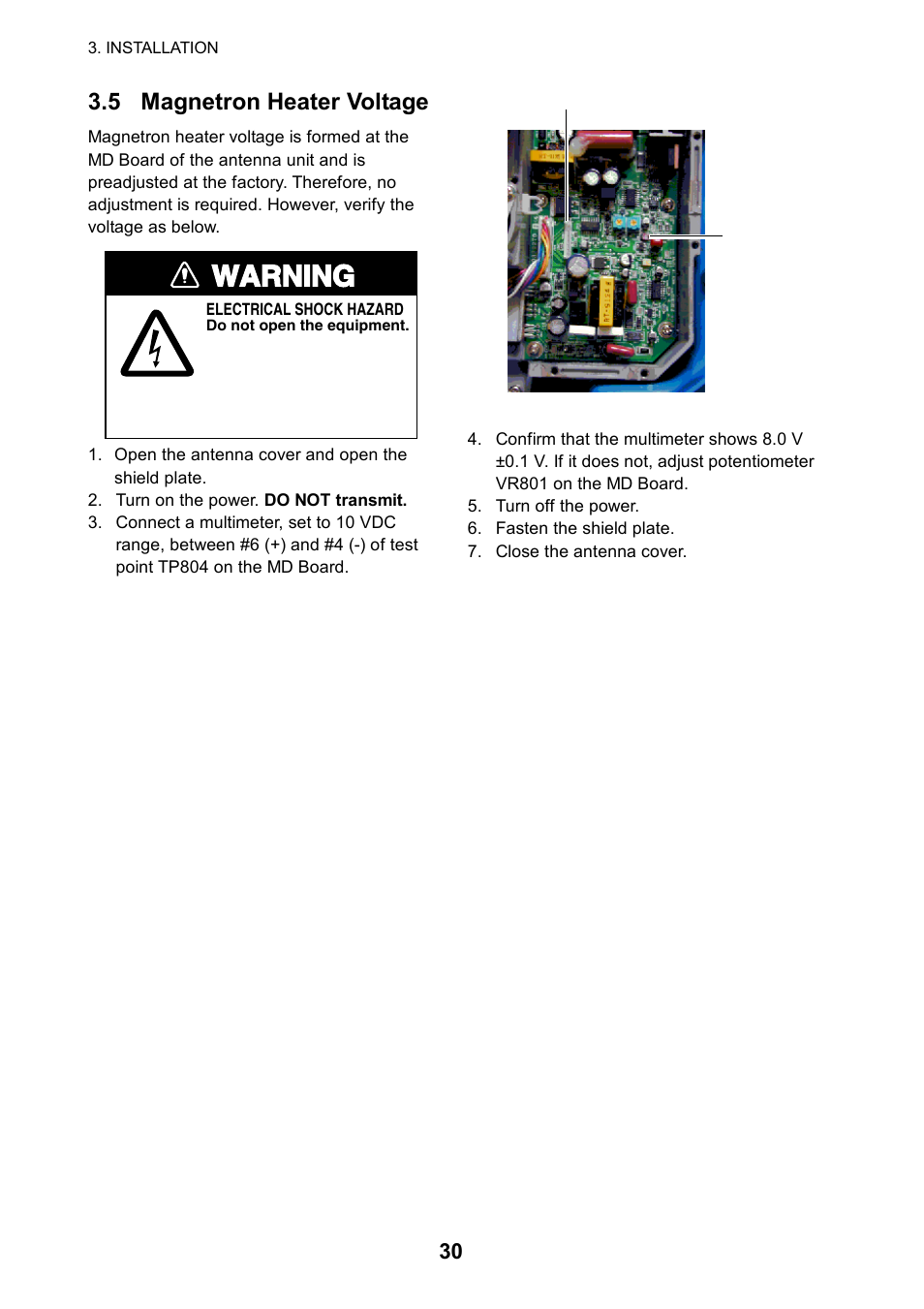 5 magnetron heater voltage, Warning | Furuno 1715 User Manual | Page 38 / 48