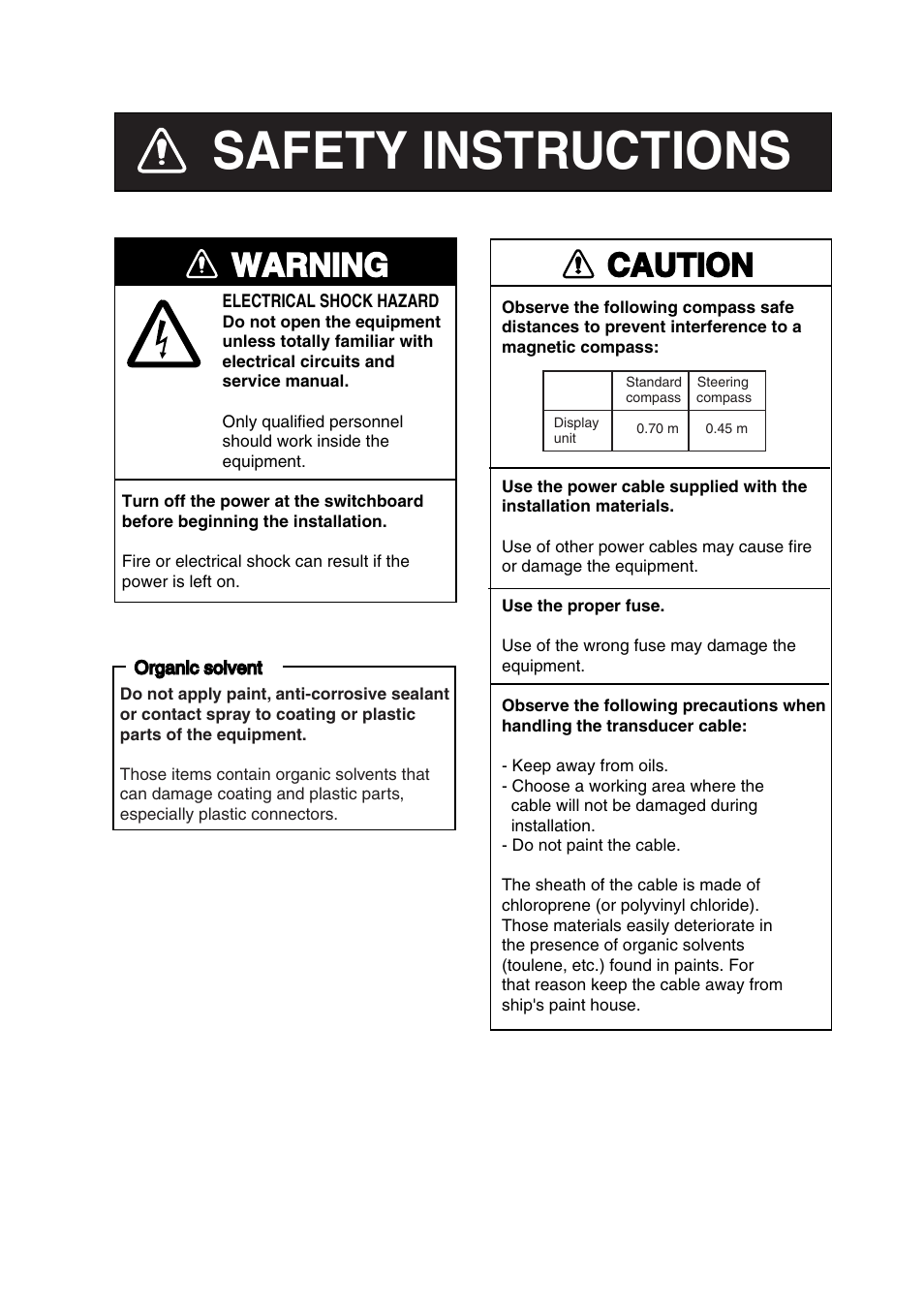 Safety instructions, Warning, Caution | Furuno GP-7000F User Manual | Page 3 / 52