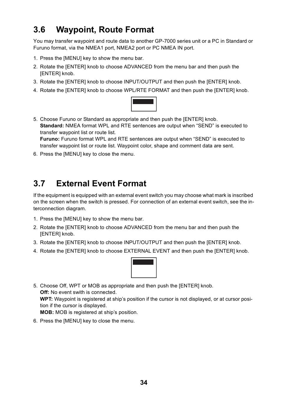 6 waypoint, route format, 7 external event format | Furuno GP-7000F User Manual | Page 40 / 52