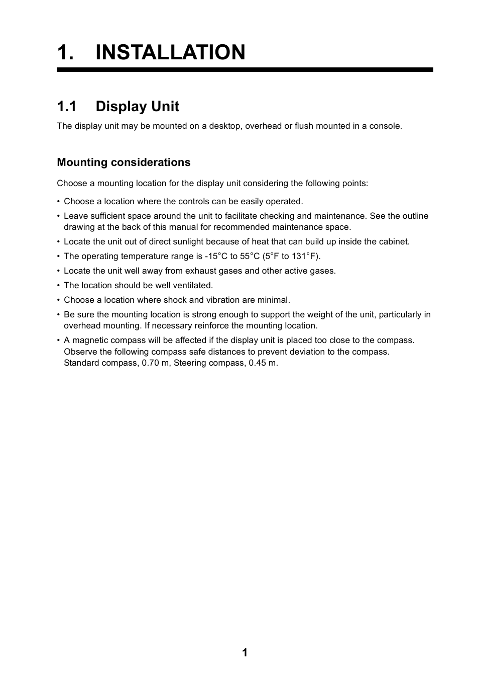 Installation, 1 display unit | Furuno GP-7000F User Manual | Page 7 / 52