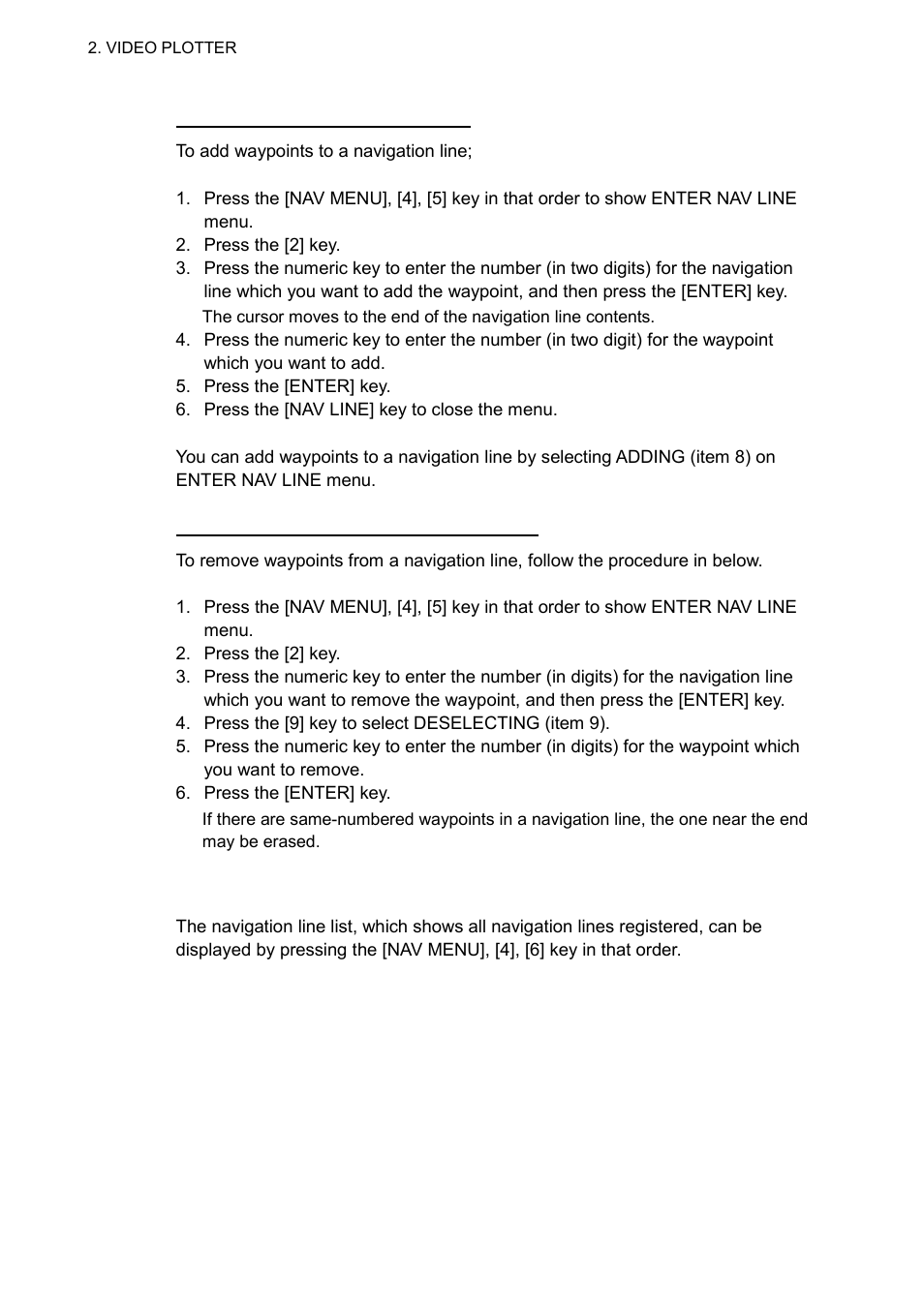 2 navigation line list | Furuno RP-25 User Manual | Page 36 / 48