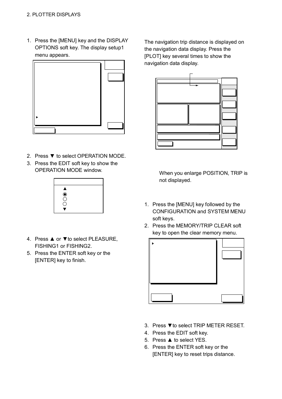 11 navigation trip distance, Selecting fishing 1, fishing 2 mode, Resetting trip distance | Furuno GP-1850W User Manual | Page 26 / 98