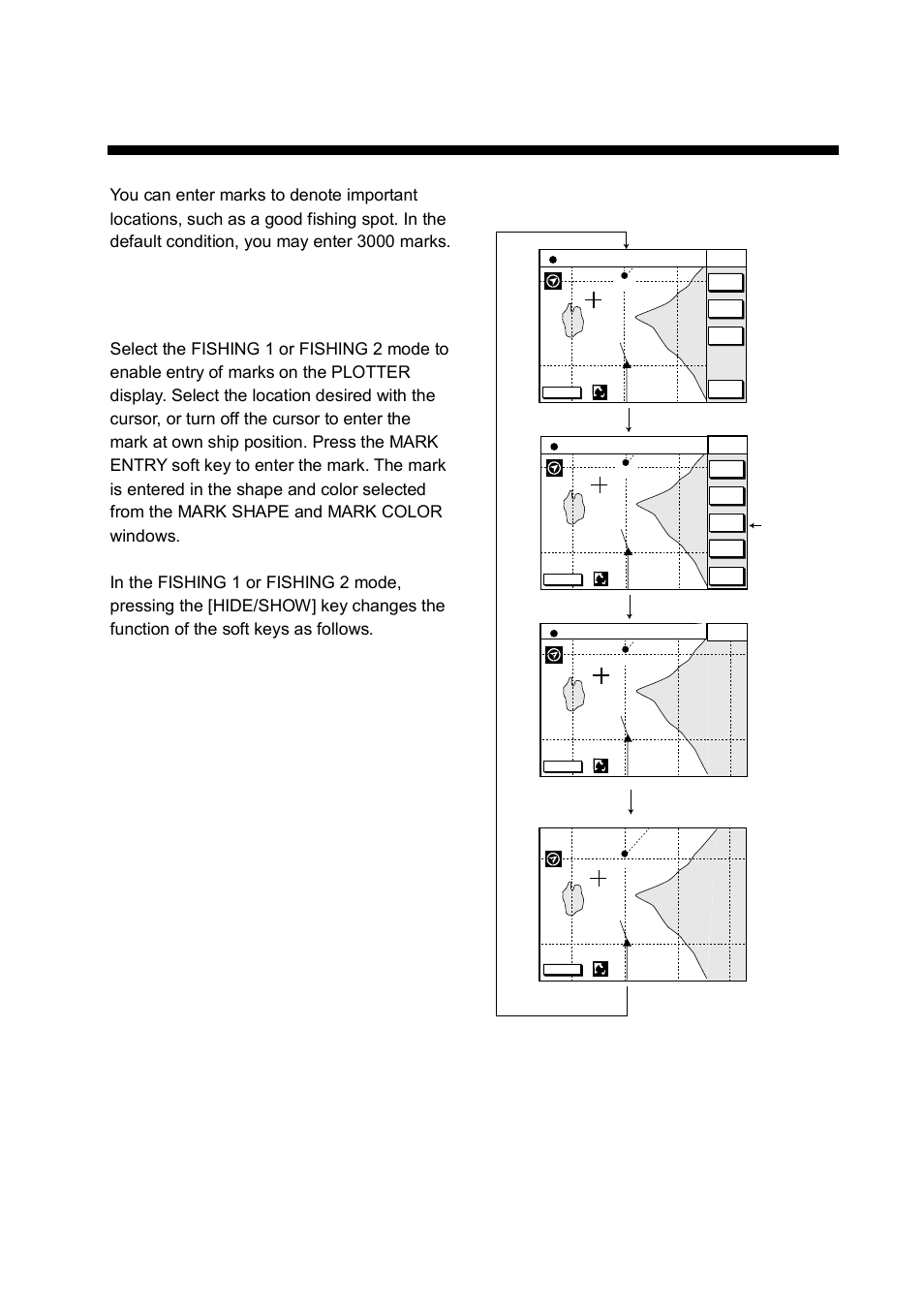 Mark, 1 entering marks, Plotter display | Changing displays (plotter display) | Furuno GP-1850W User Manual | Page 31 / 98