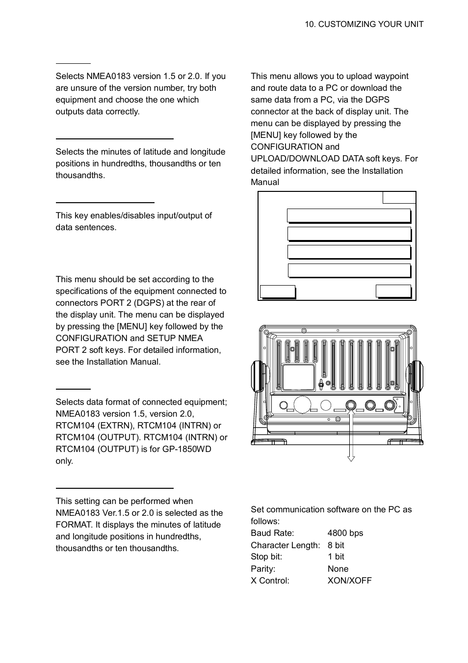 Setup nmea/dgps port 2 menu description, Upload/download data menu | Furuno GP-1850W User Manual | Page 69 / 98