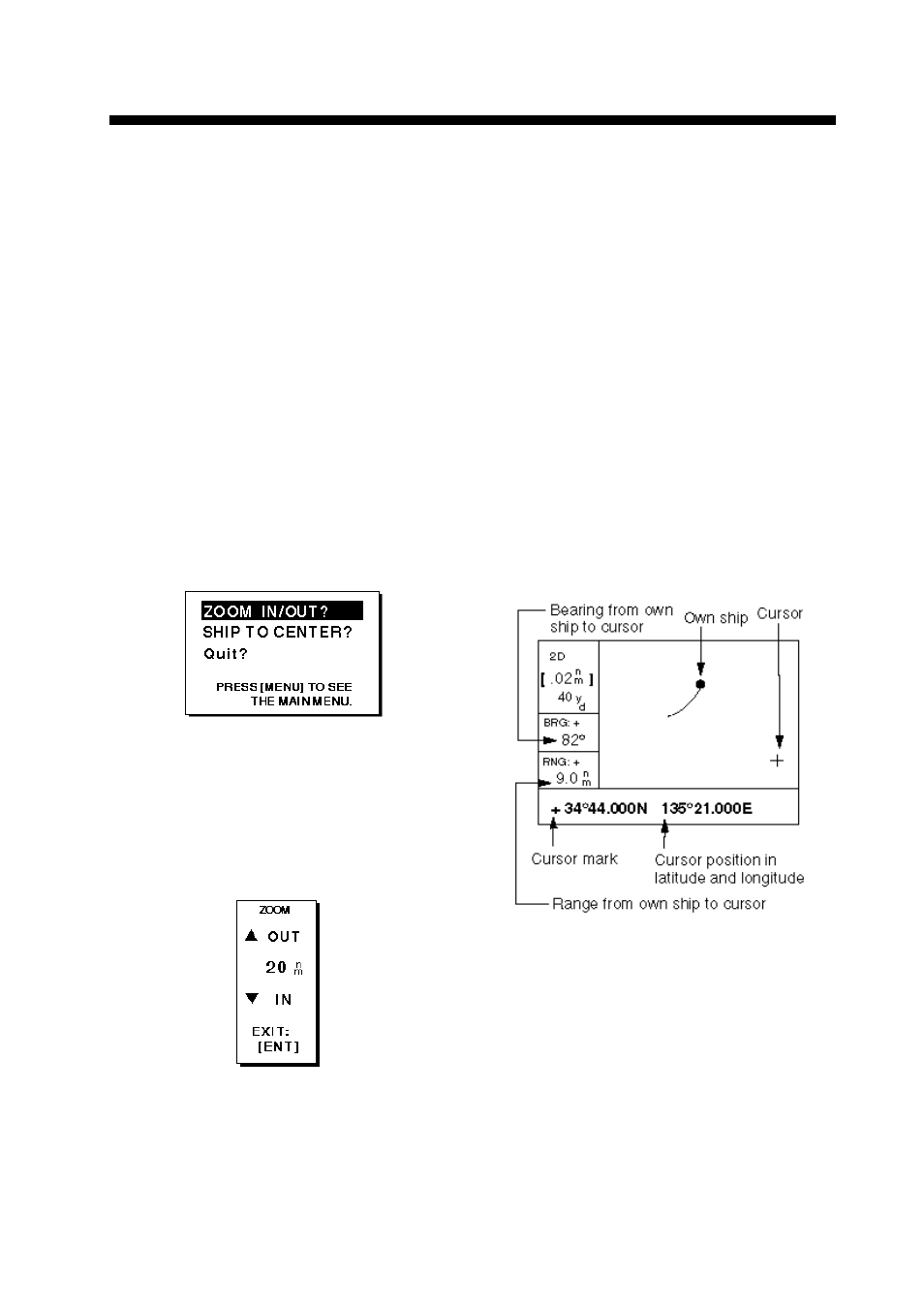 Plotter display overview, 1 enlarging/shrinking the display range, 2 shifting the cursor | Furuno GP-36 User Manual | Page 19 / 81
