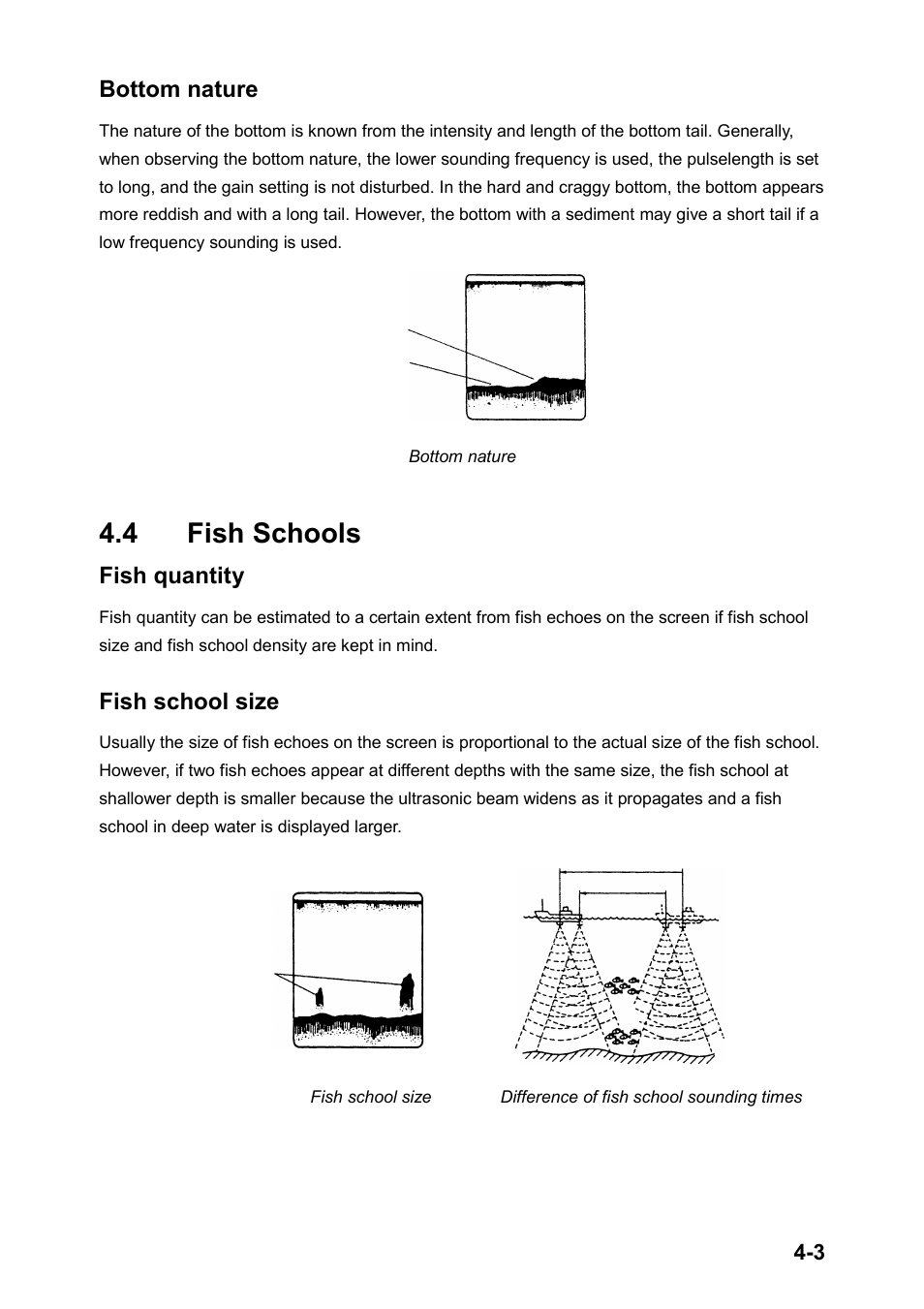 4 fish schools, Bottom nature, Fish quantity | Fish school size | Furuno FCV-1200LM User Manual | Page 69 / 94