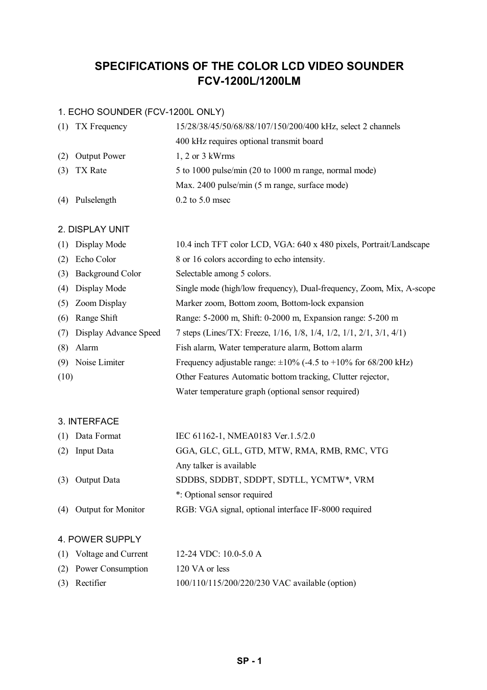 Specifications | Furuno FCV-1200LM User Manual | Page 90 / 94