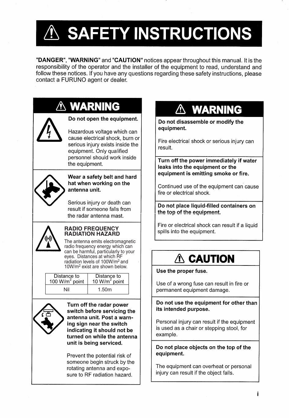 Safety instructions | Furuno 1832 User Manual | Page 3 / 62