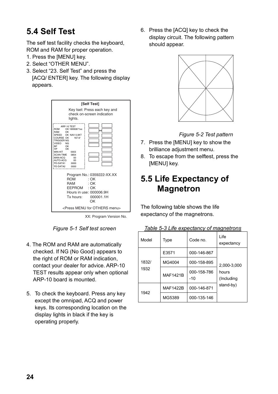 4 self test, 5 life expectancy of magnetron | Furuno 1832 User Manual | Page 36 / 62