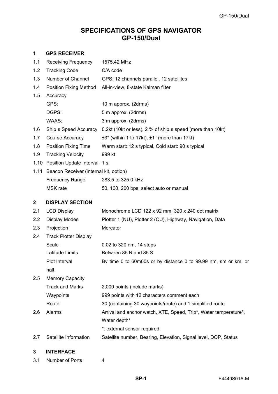 Specifications, Furuno, Specifications of gps navigator gp-150/dual | Furuno GP-150-DUAL User Manual | Page 102 / 123