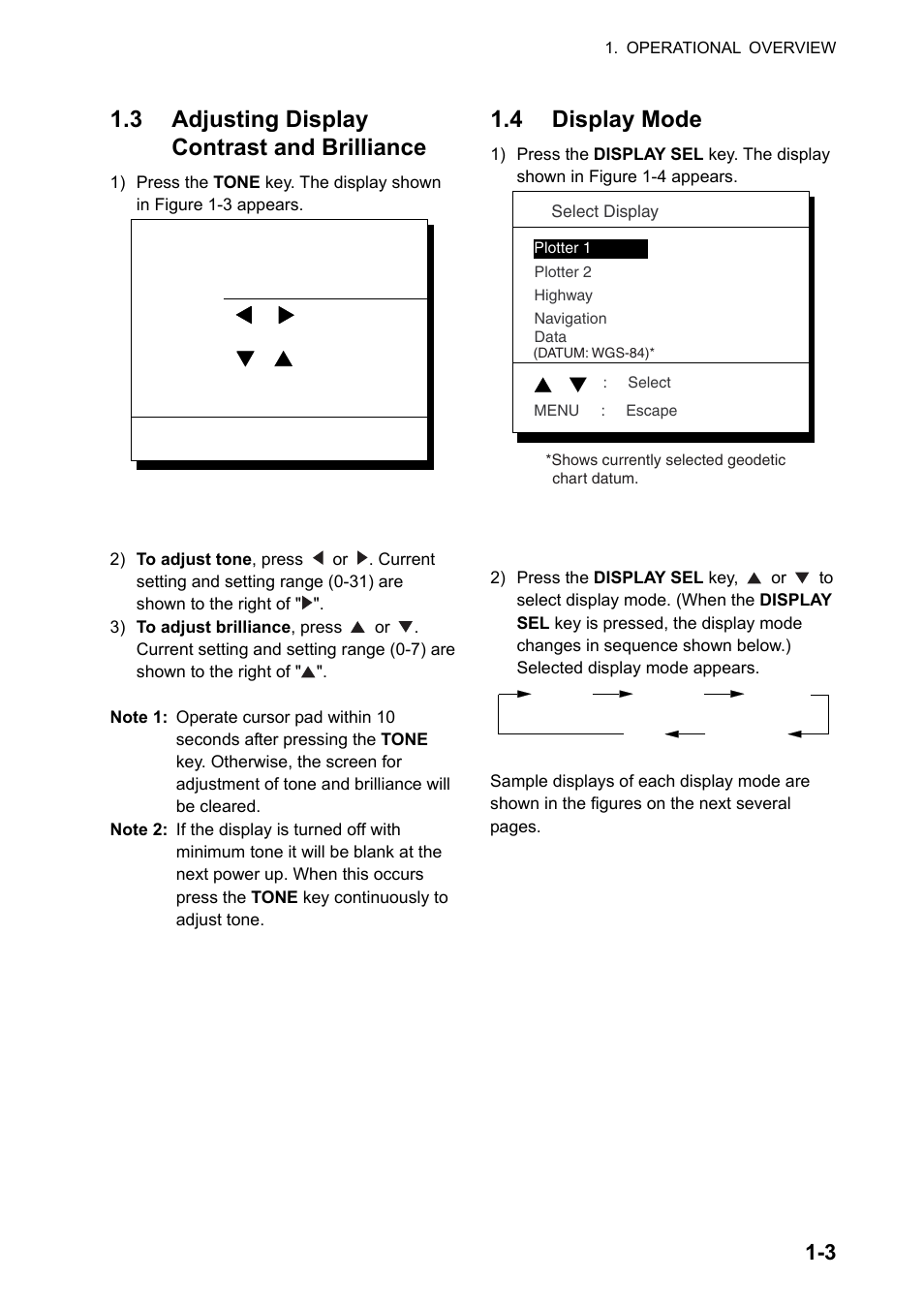 3 adjusting display contrast and brilliance, 4 display mode | Furuno GP-150-DUAL User Manual | Page 11 / 123