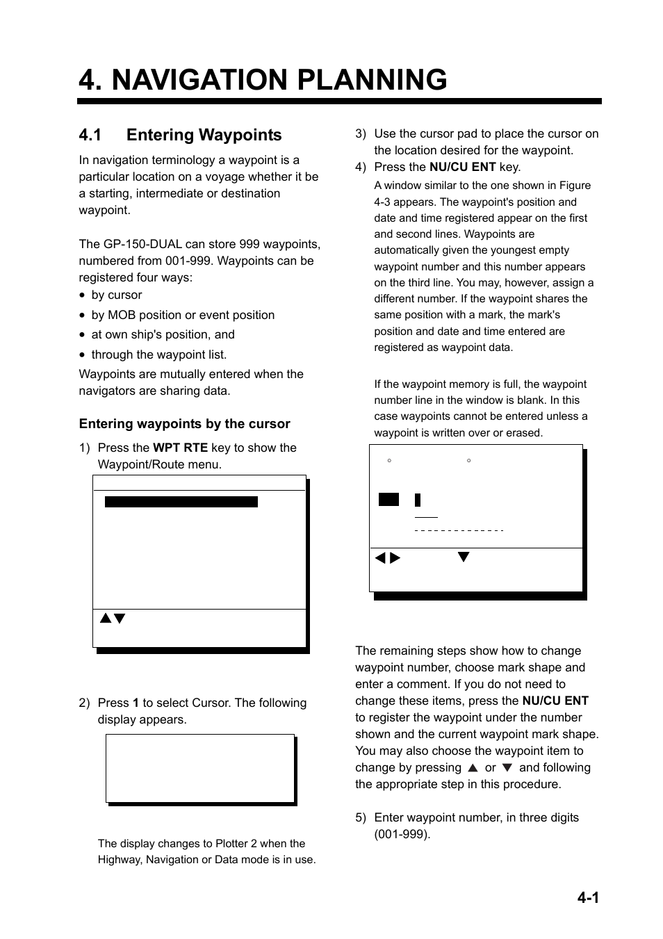 Navigation planning, 1 entering waypoints | Furuno GP-150-DUAL User Manual | Page 27 / 123