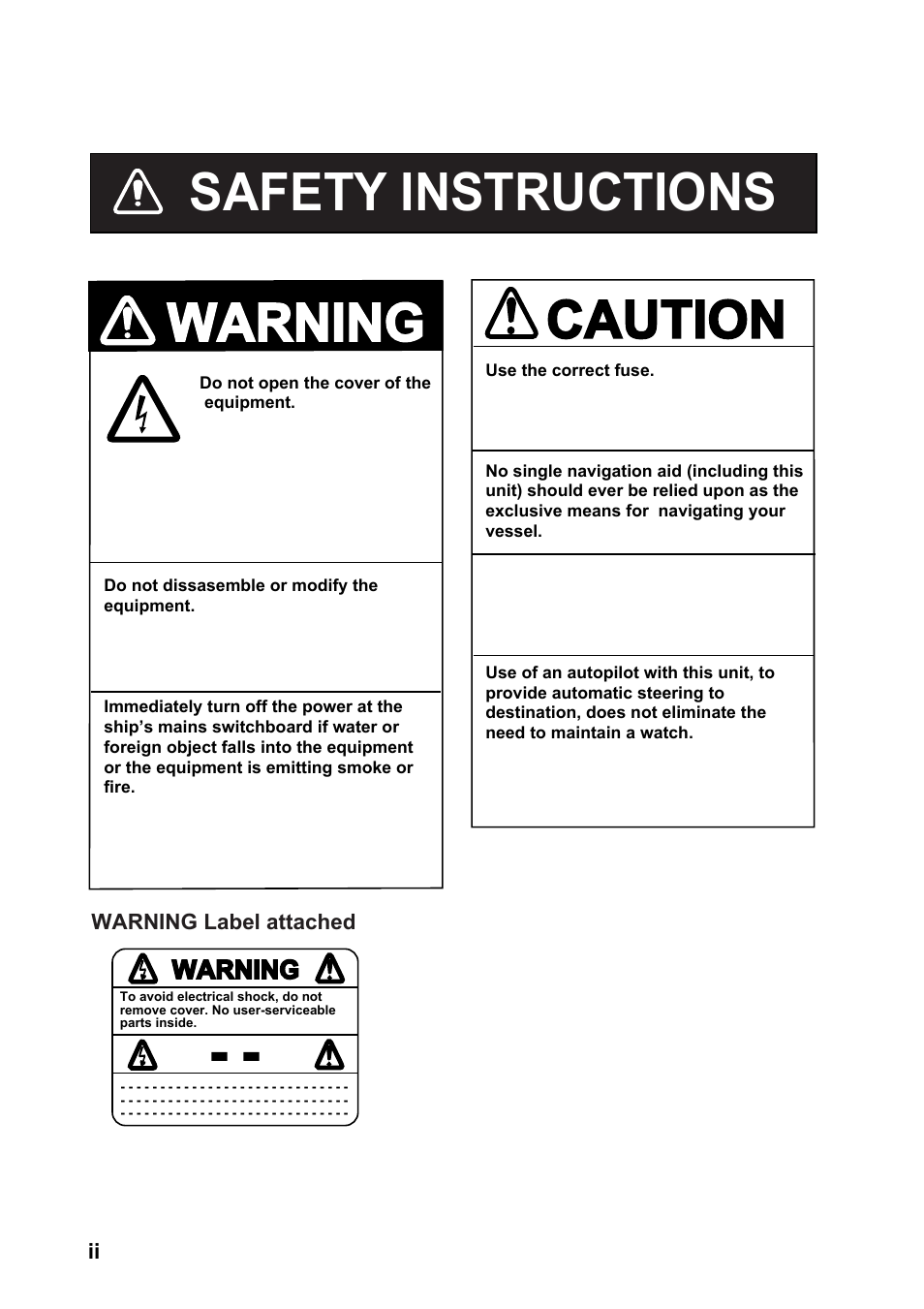 Safety instructions caution, Warning | Furuno GP-150-DUAL User Manual | Page 4 / 123