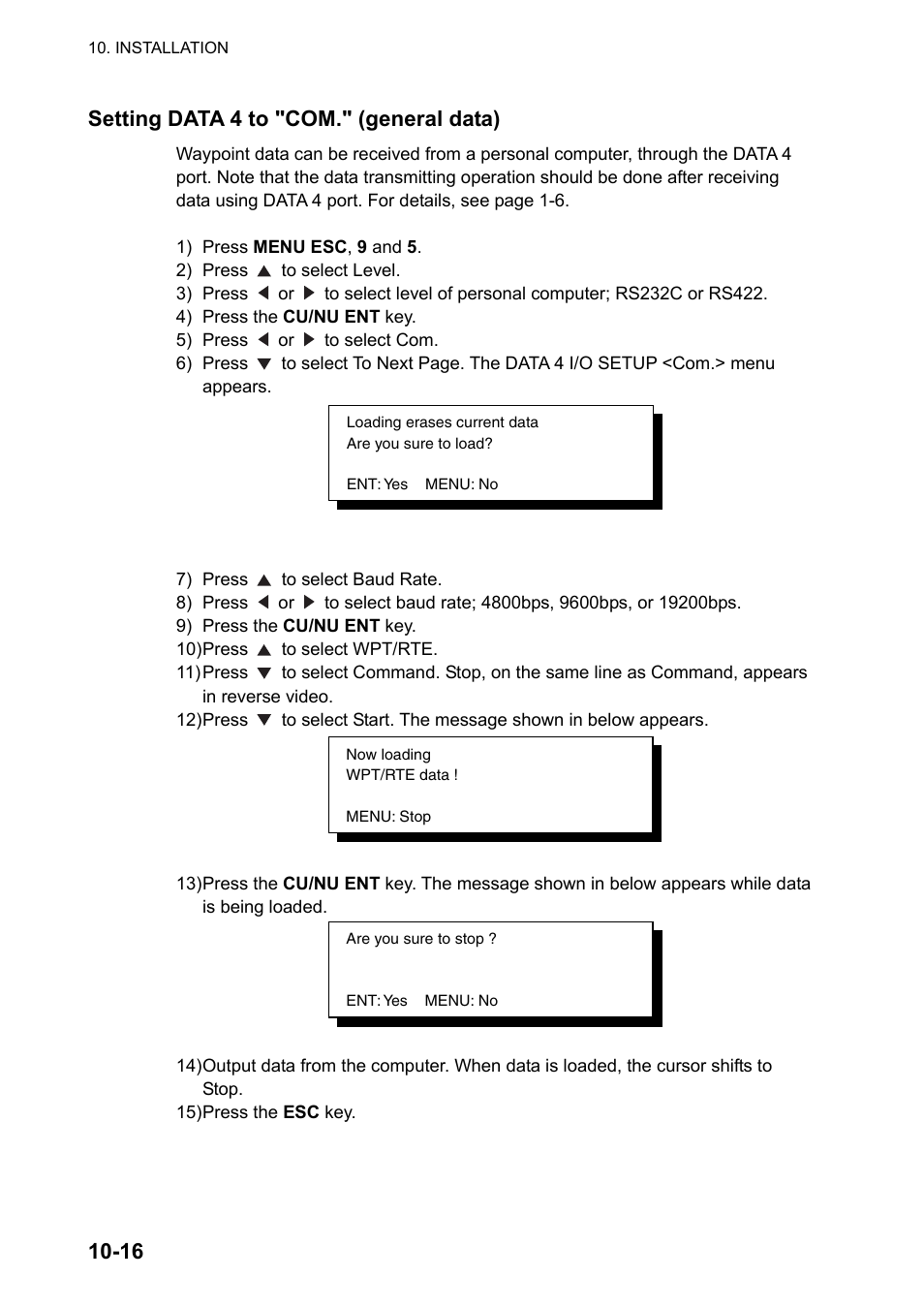 16 setting data 4 to "com." (general data) | Furuno GP-150-DUAL User Manual | Page 84 / 123