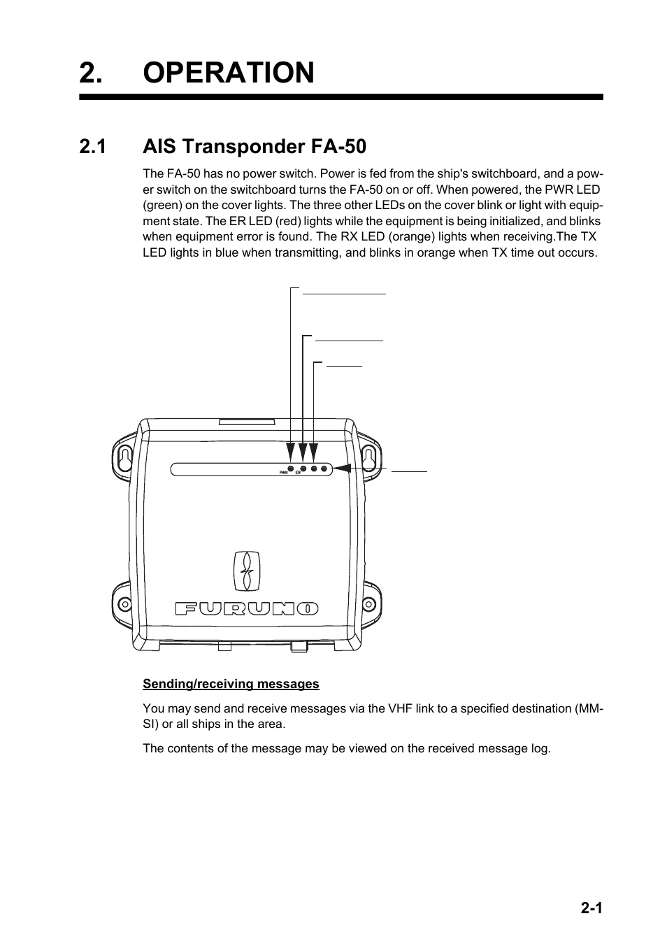 Operation, 1 ais transponder fa-50, Operation -1 | 1 ais transponder fa-50 -1 | Furuno AIS Transponder FA-50 User Manual | Page 27 / 65