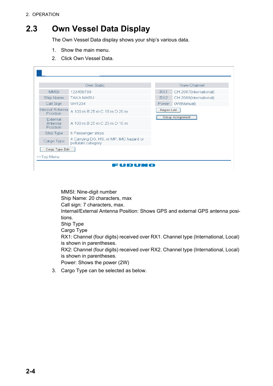 3 own vessel data display, 3 own vessel data display -4 | Furuno AIS Transponder FA-50 User Manual | Page 30 / 65
