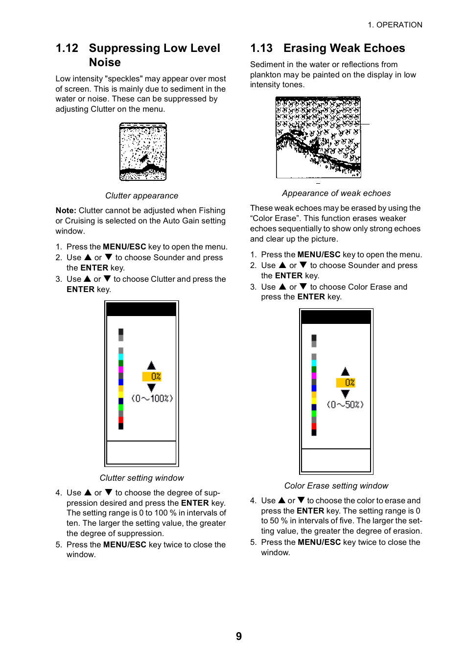 12 suppressing low level noise, 13 erasing weak echoes | Furuno 585 User Manual | Page 18 / 56