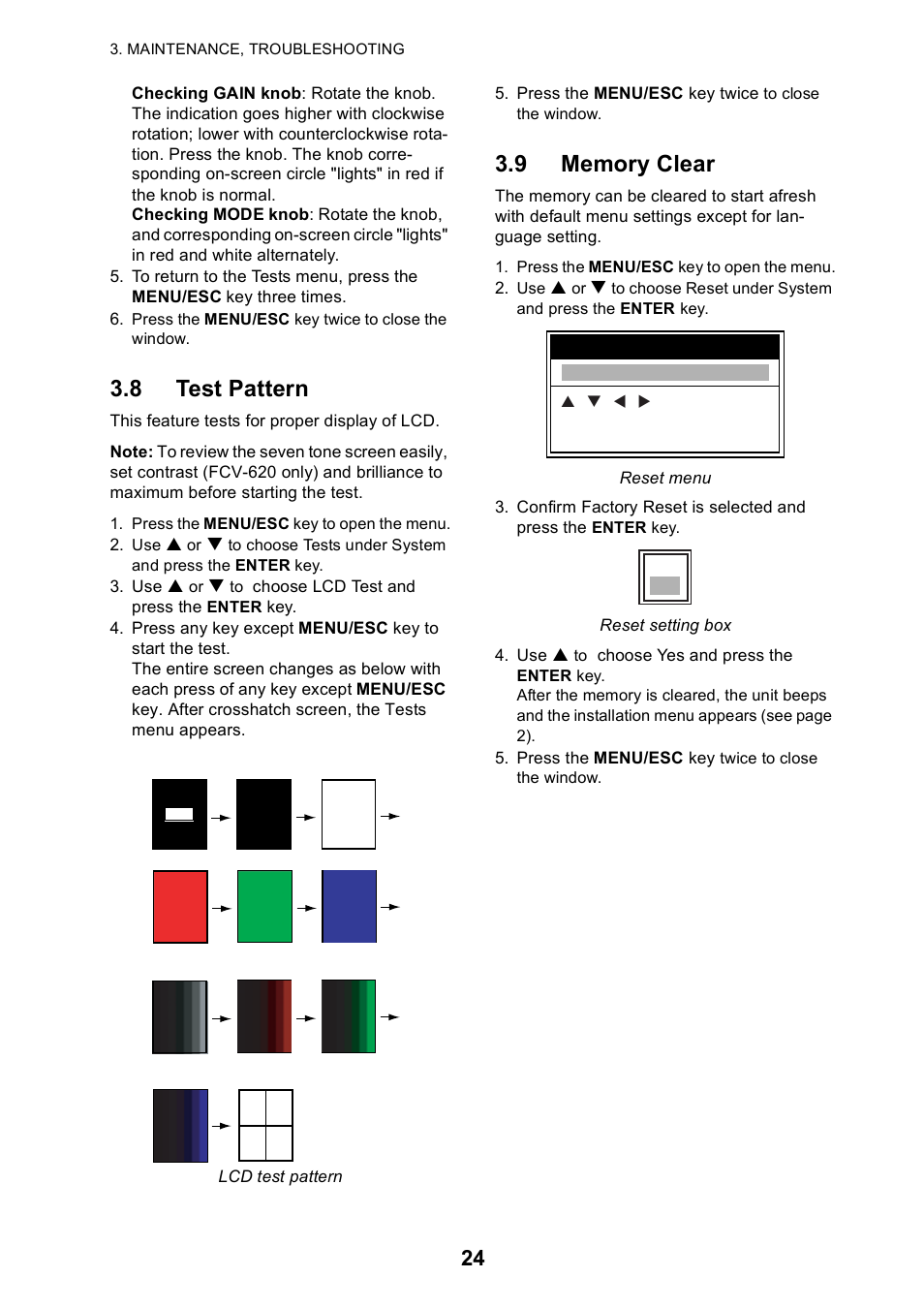 8 test pattern, 9 memory clear | Furuno 585 User Manual | Page 33 / 56