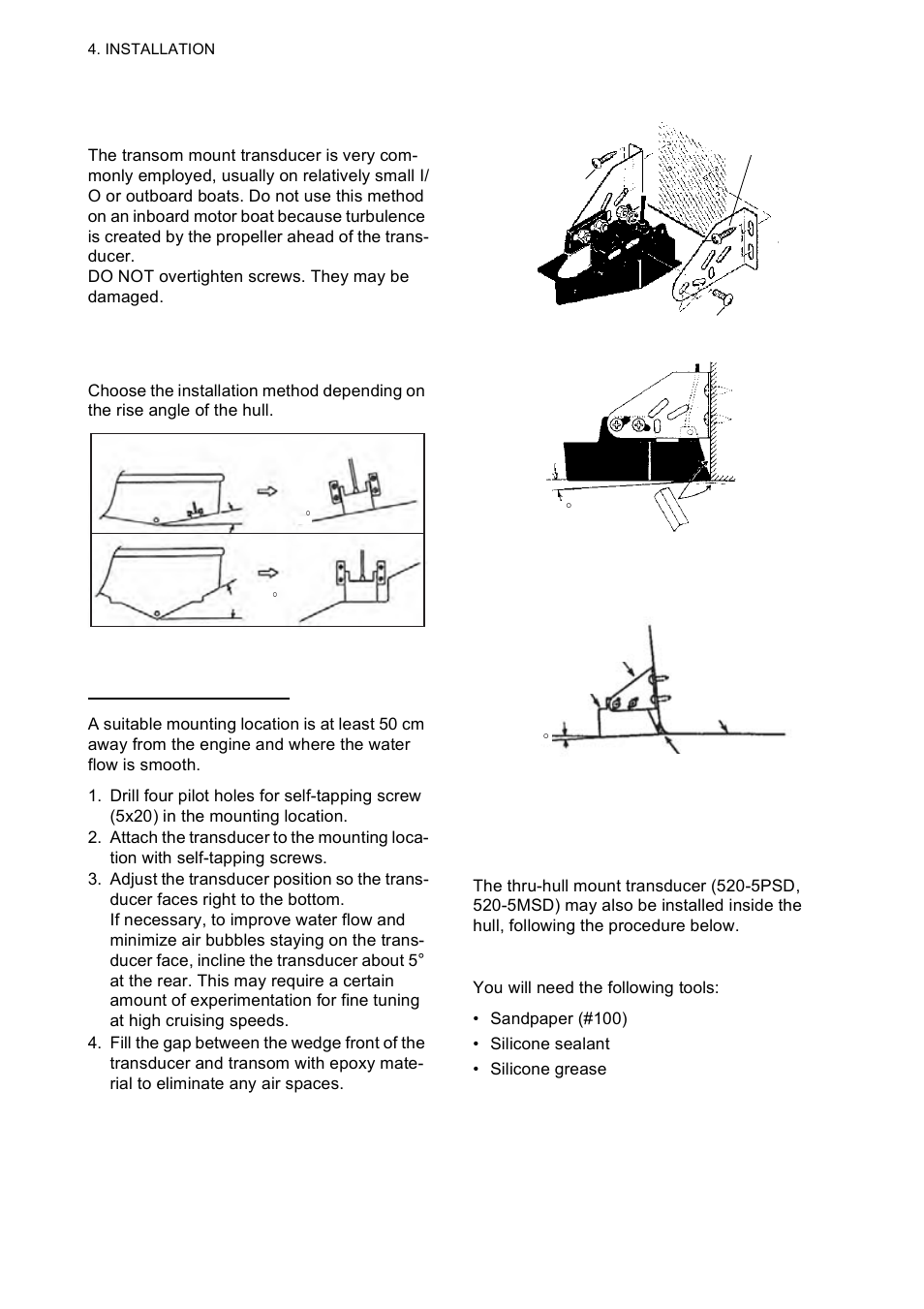3 transom mount transducer, 4 inside-hull transducer | Furuno 585 User Manual | Page 37 / 56