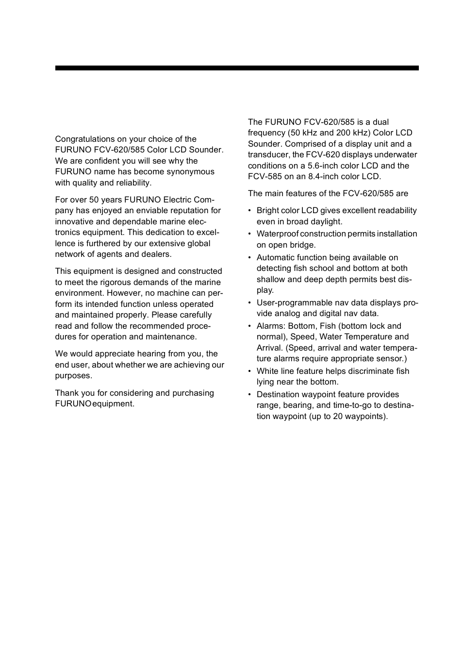 Foreword, Features | Furuno 585 User Manual | Page 6 / 56