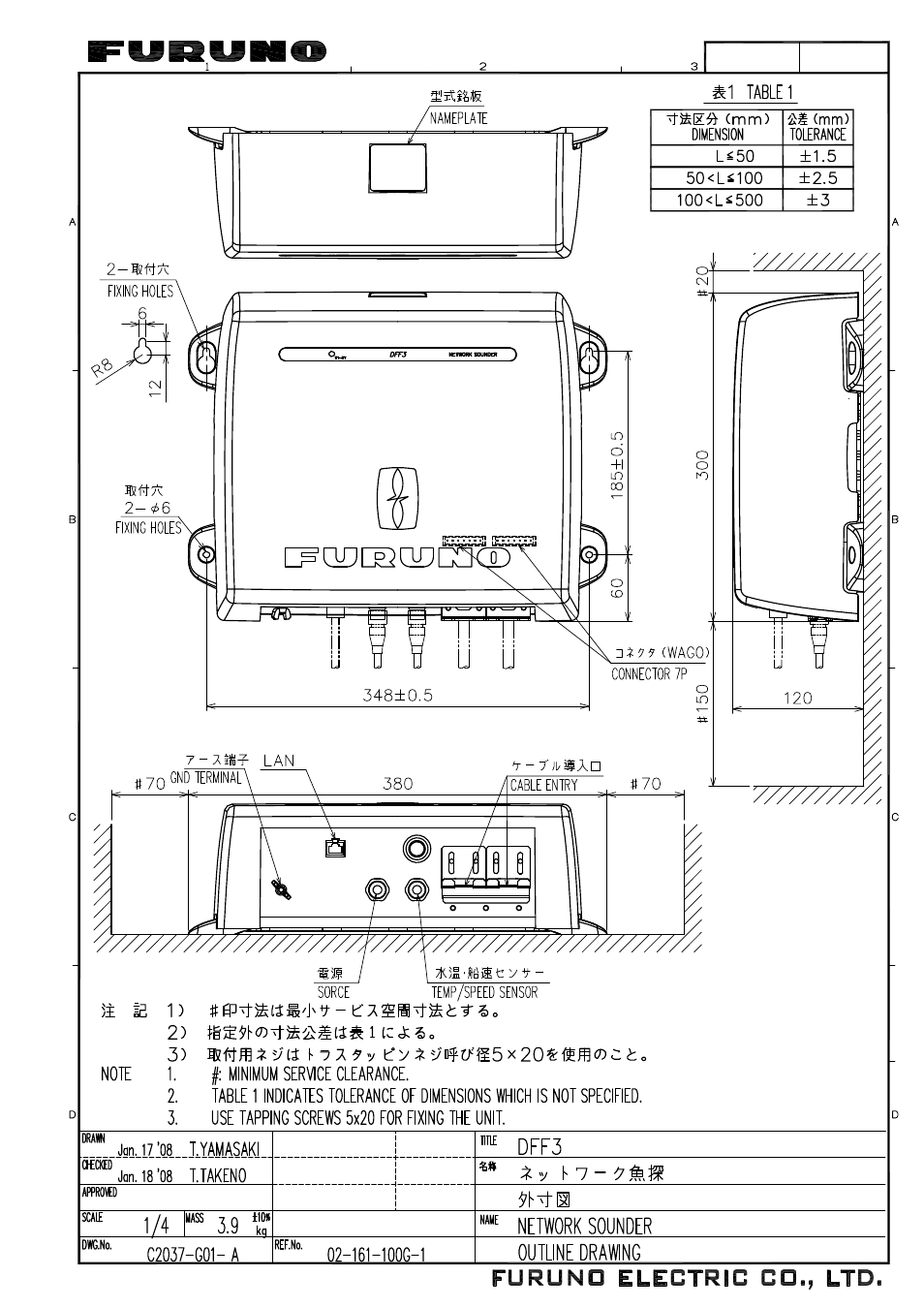 Outline drawing | Furuno Network Sounder DFF3 User Manual | Page 30 / 32